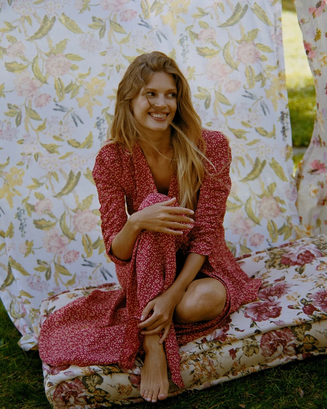 Spring Button Down Dress Red Dots