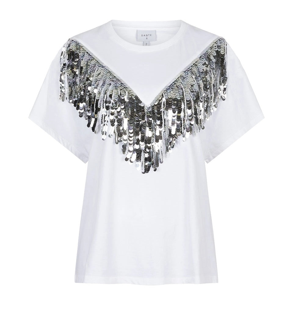 Kyro Fringe Embellished Tee Optic White
