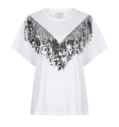 Kyro Fringe Embellished Tee Optic White