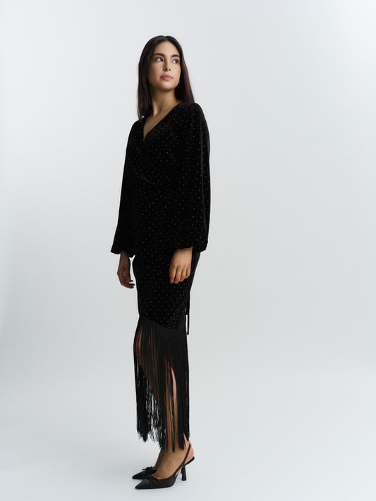 Sine Stud Velour Dress Black