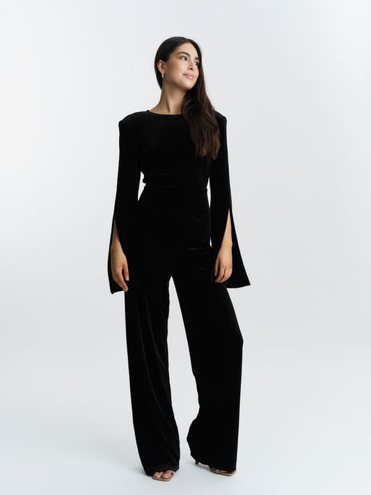 Amira Velour Jumpsuit Black
