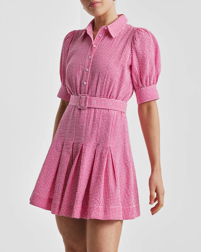 Seersucker Pleated Dress Pink Checks