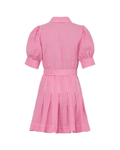 Seersucker Pleated Dress Pink Checks
