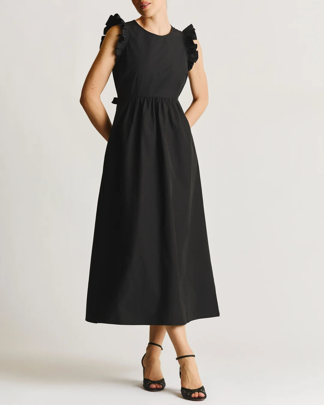 Cotton Taffeta Ruffle Dress Black
