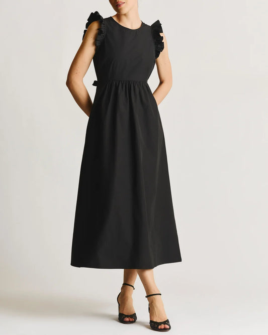 Cotton Taffeta Ruffle Dress Black