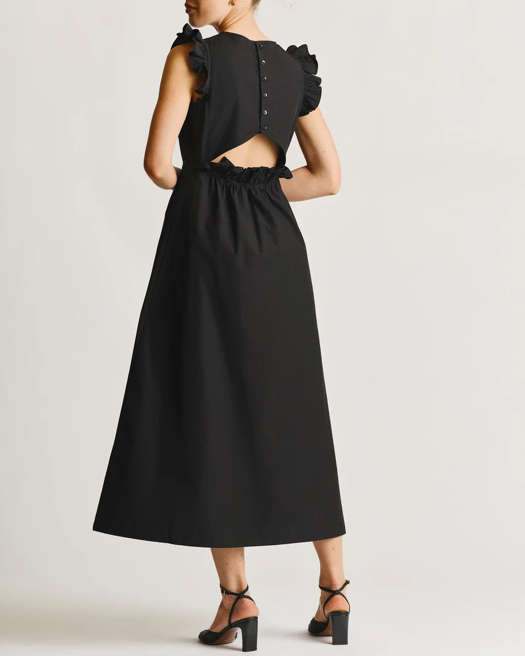 Cotton Taffeta Ruffle Dress Black