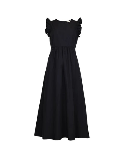 Cotton Taffeta Ruffle Dress Black