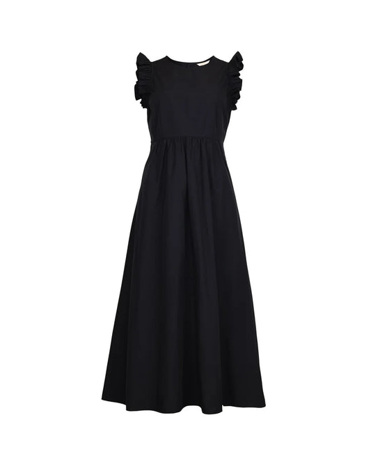 Cotton Taffeta Ruffle Dress Black