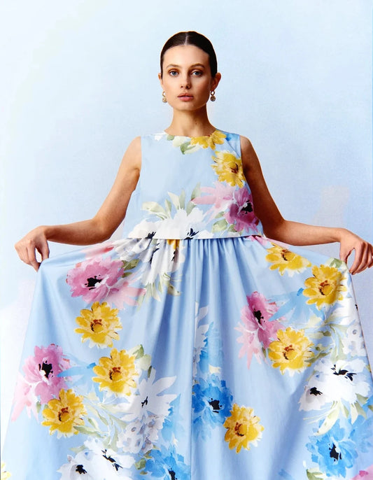 Cotton Taffeta Maxi Dress Sky Breeze
