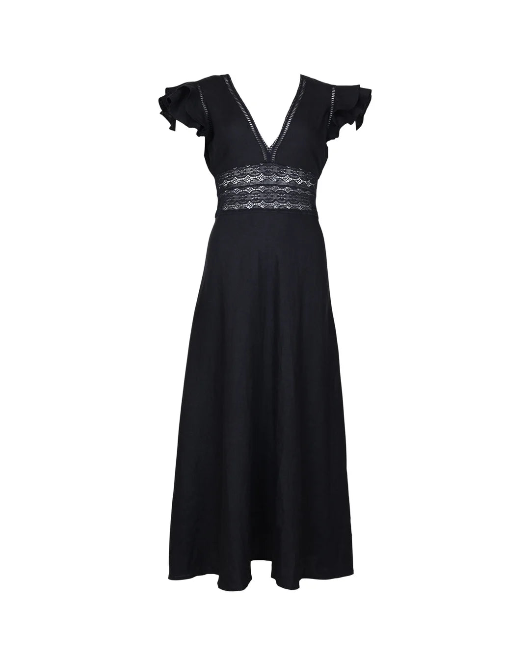 Linen V-Neck Dress Black