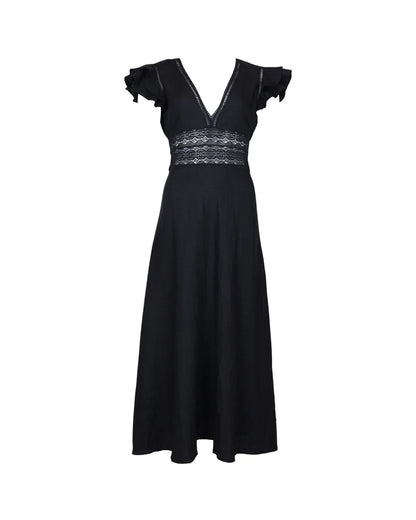 Linen V-Neck Dress Black