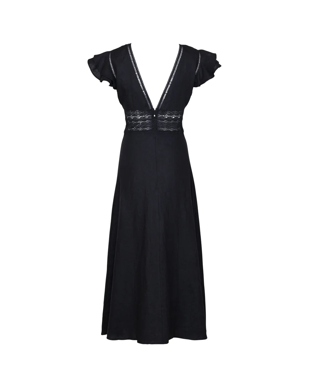 Linen V-Neck Dress Black