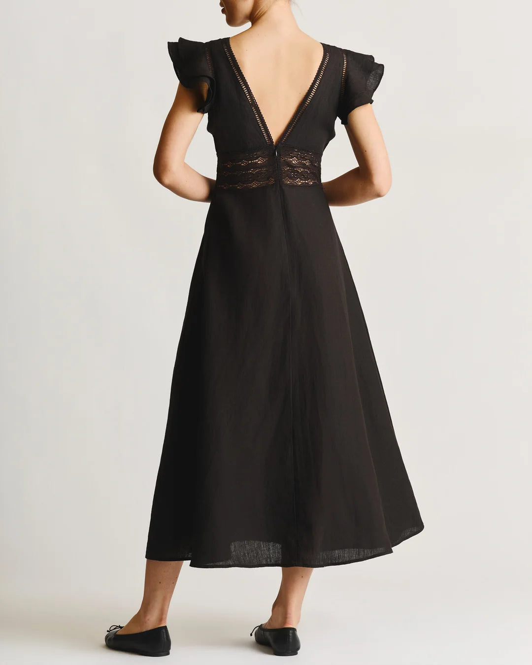 Linen V-Neck Dress Black