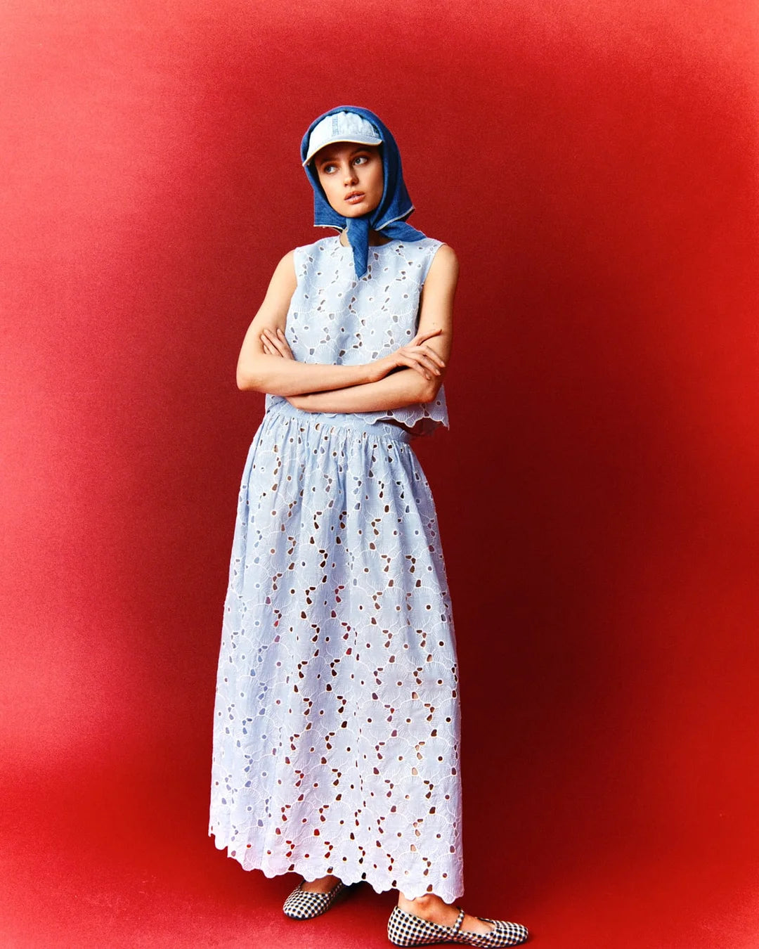 Broderie Anglaise Top Blue