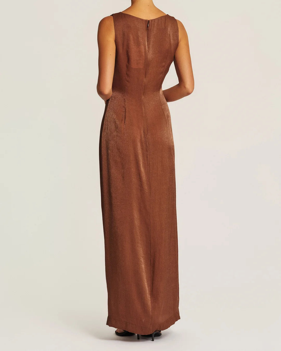Shiny Sleeveless Dress Brown