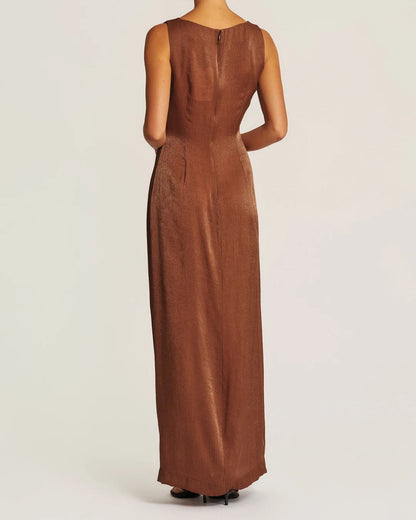 Shiny Sleeveless Dress Brown