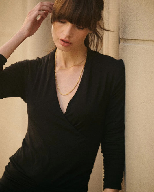 Jersey V-Neck Top Black
