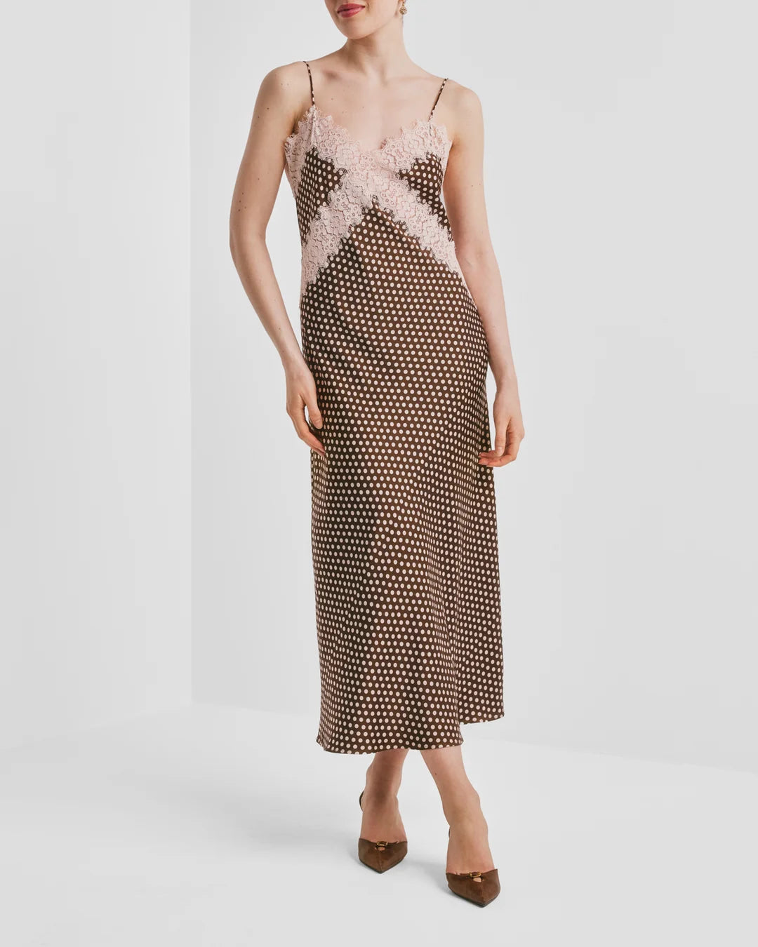 Satin Slip Dress Blush Dots
