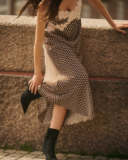 Satin Slip Dress Blush Dots