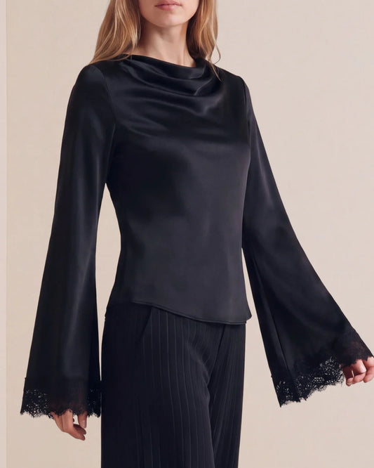 Satin Drape Top Black