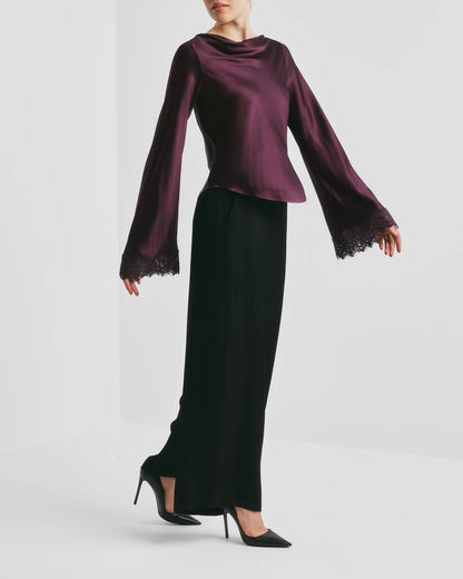 Satin Drape Top Burgundy