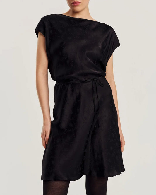 Jacquard Boat Neck Dress Black
