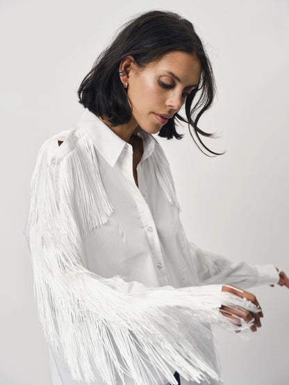 Dandy Plain Fringed Shirt Optic White