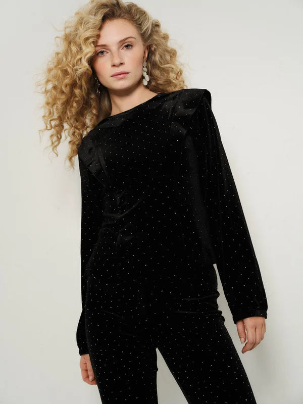 Kendra Stud Velour Blouse Black