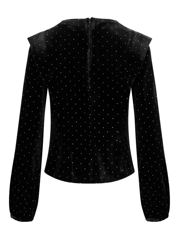 Kendra Stud Velour Blouse Black