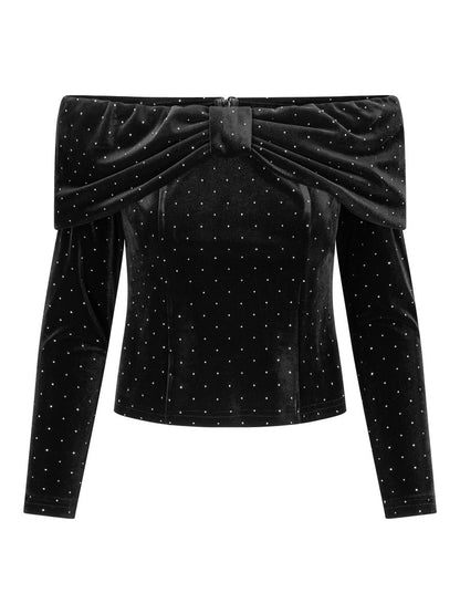 Tale Stud Velour Top Black