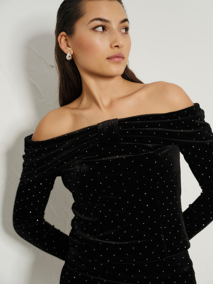 Tale Stud Velour Top Black
