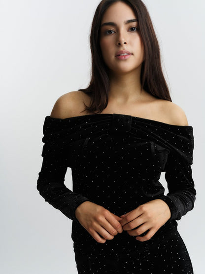 Tale Stud Velour Top Black