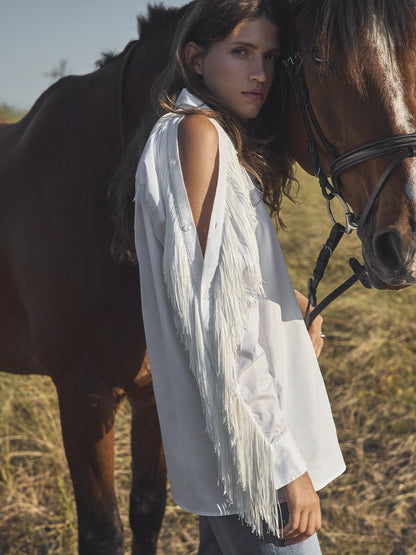 Dandy Plain Fringed Shirt Optic White