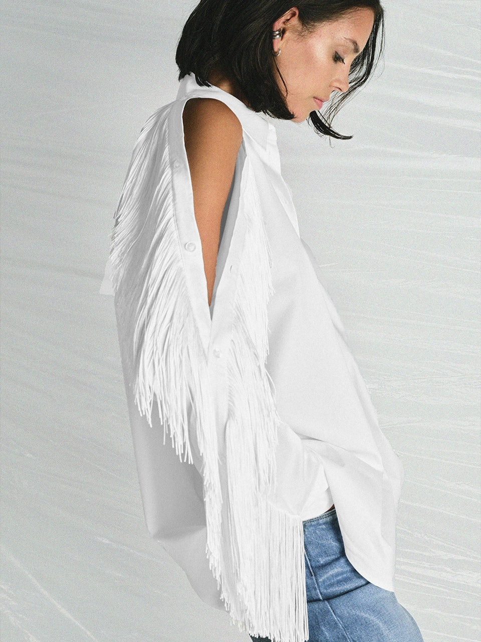 Dandy Plain Fringed Shirt Optic White