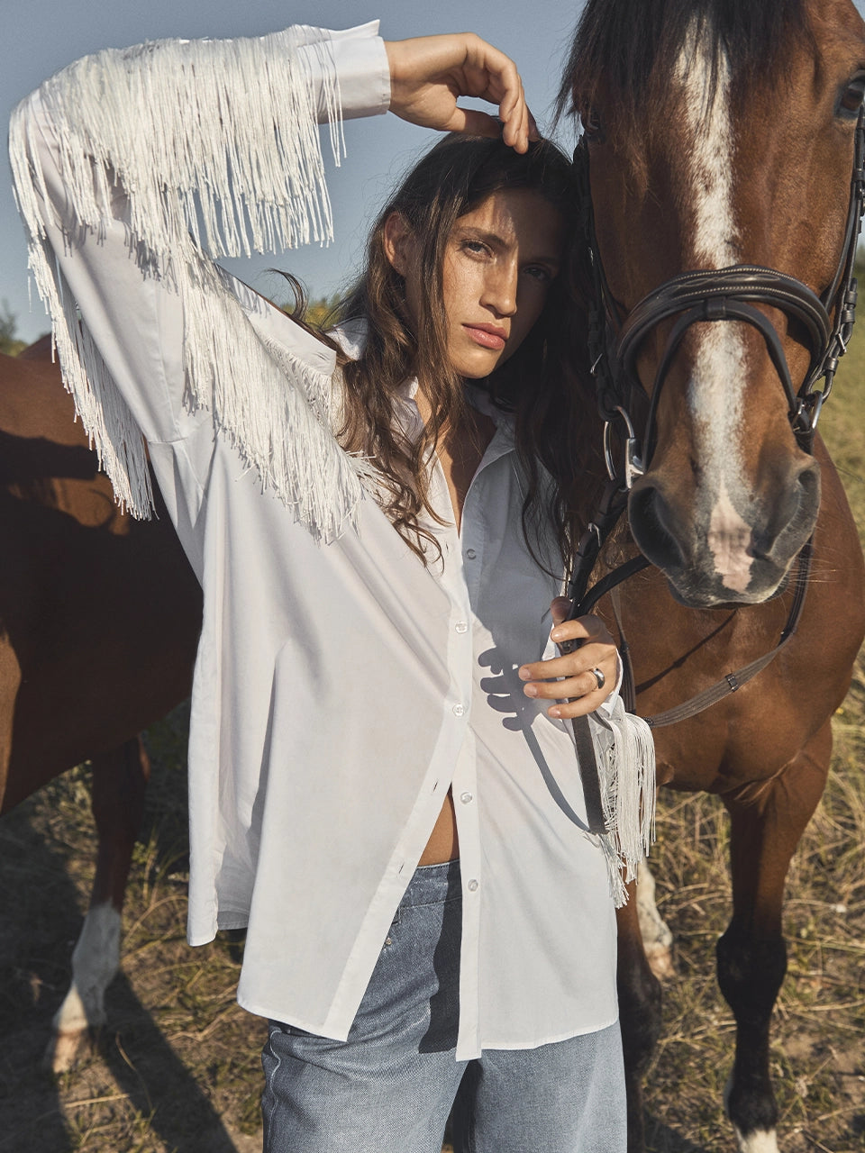 Dandy Plain Fringed Shirt Optic White