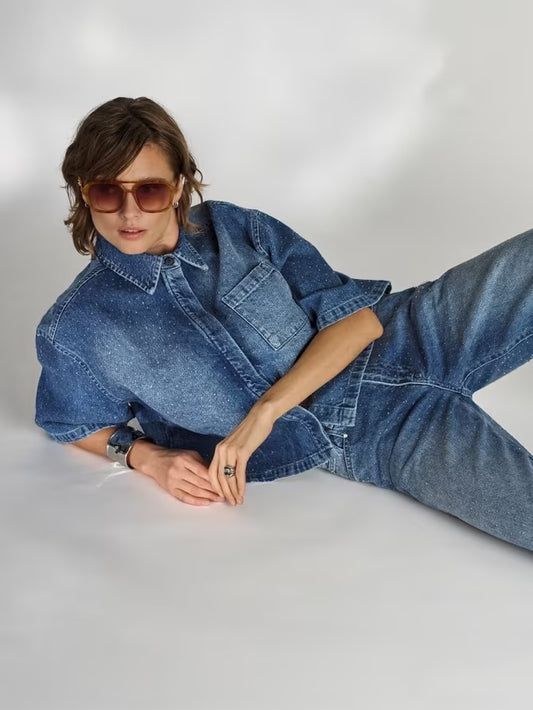 Daisey Rhinestone Denim Shirt