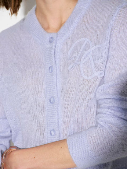 Erin Monogram Cardigan Blue Mist
