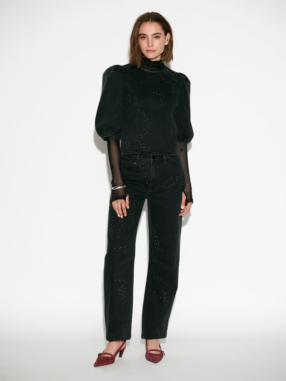 Cici Rhinestone Top Washed Black