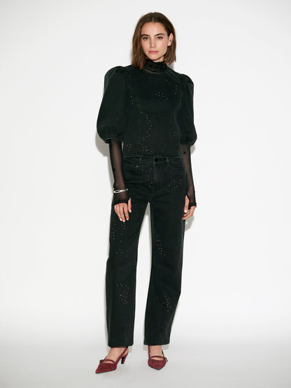 Cici Rhinestone Top Washed Black