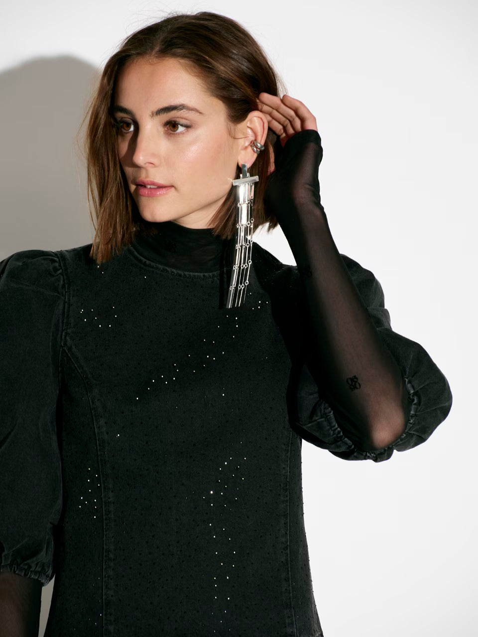 Cici Rhinestone Top Washed Black