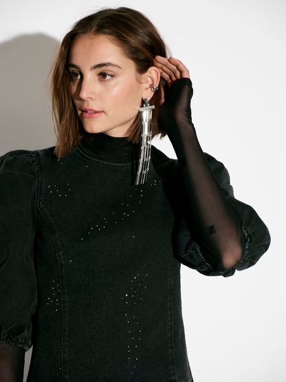 Cici Rhinestone Top Washed Black