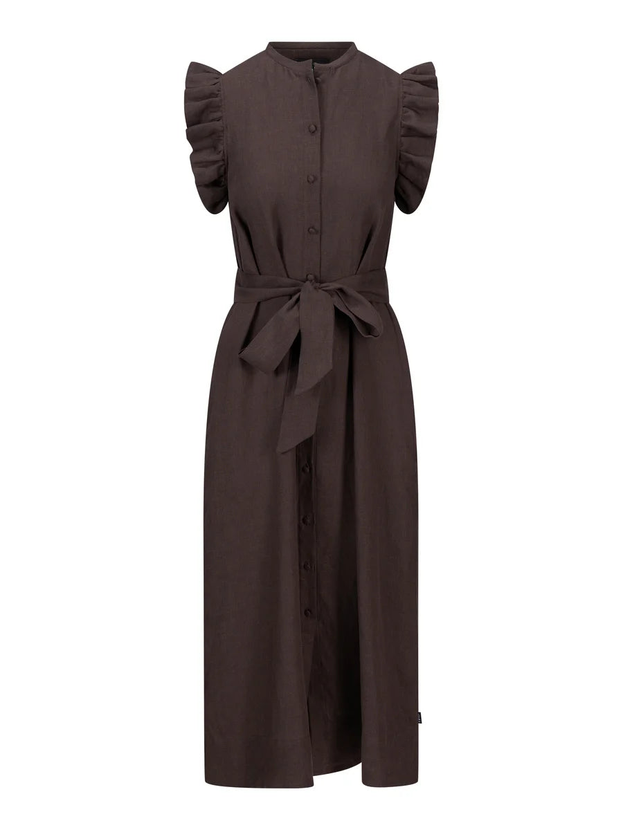 Pam Linen Dress Dark Brown