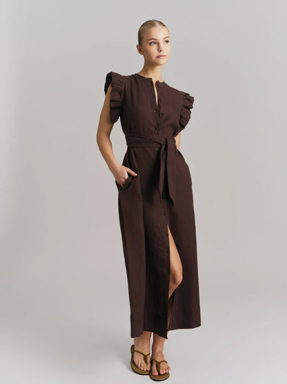 Pam Linen Dress Dark Brown