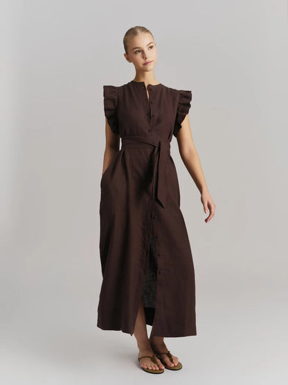 Pam Linen Dress Dark Brown