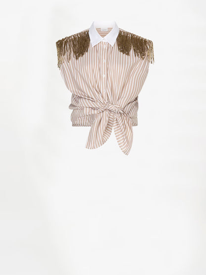 Robin Fringe Detail Shirt Sand Beige