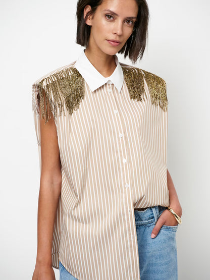 Robin Fringe Detail Shirt Sand Beige