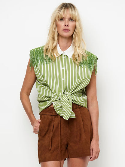 Robin Fringe Detail Shirt Green Lush