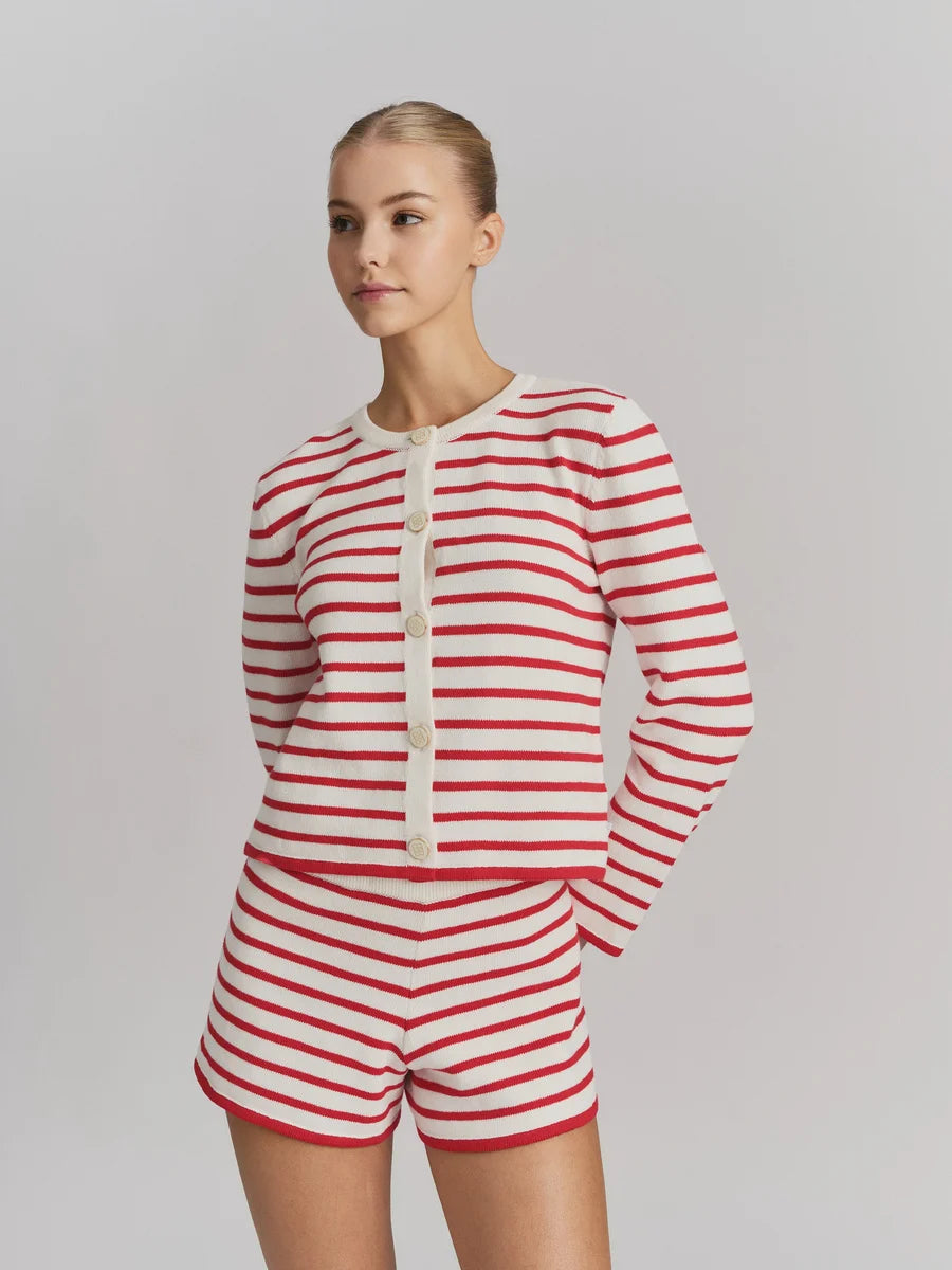 Lisa Cotton Cardigan White Red Contrast