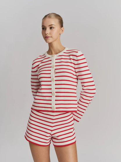 Lisa Cotton Cardigan White Red Contrast