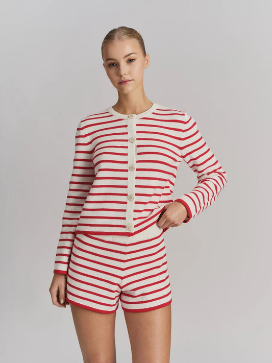 Lisa Cotton Cardigan White Red Contrast